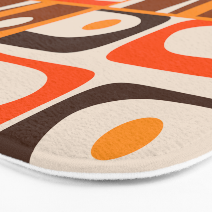 Mid Century Modern Piquet Retro Abstract Multi Pattern in 70s Orange and Brown Bath Mat Gallery Image 3