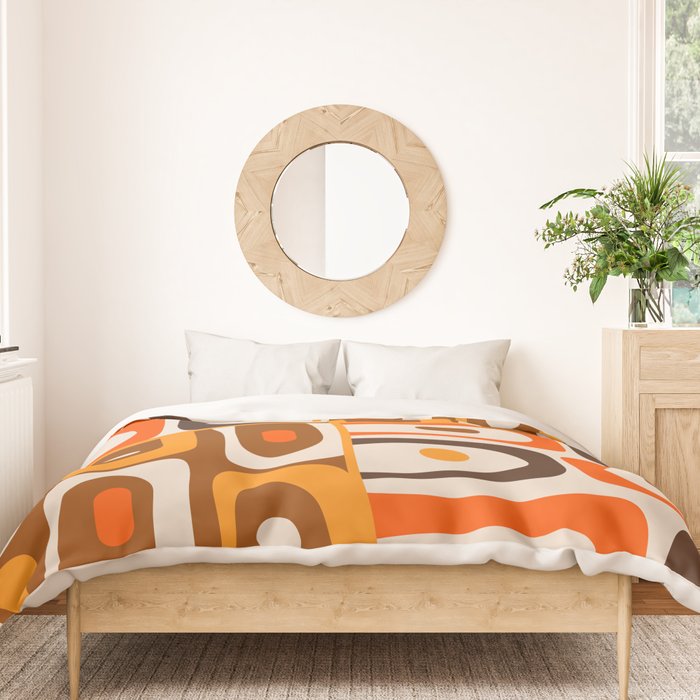Mid Century Modern Piquet Retro Abstract Multi Pattern in 70s Orange and Brown Duvet Cover Gallery Image 3