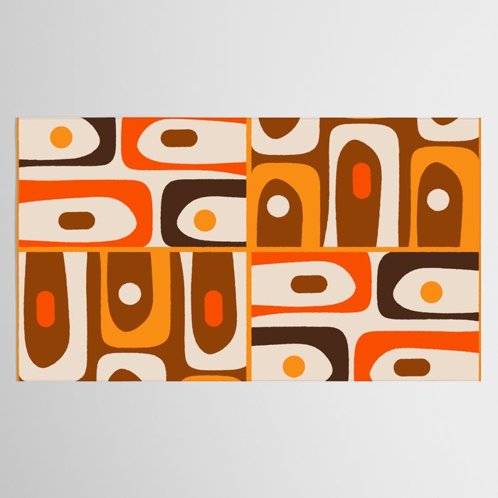 Mid Century Modern Piquet Retro Abstract Multi Pattern in 70s Orange and Brown Tablecloth Gallery Image 2