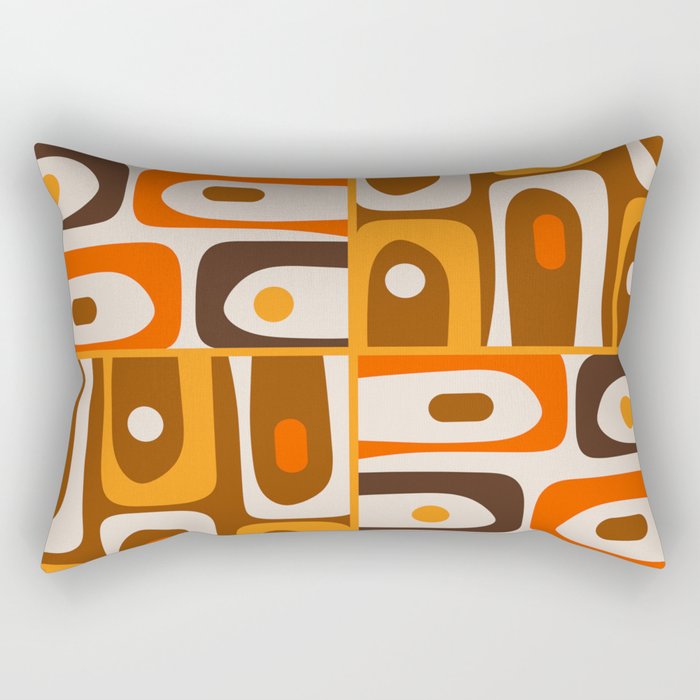 Mid Century Modern Piquet Retro Abstract Multi Pattern in 70s Orange and Brown Rectangular Pillow Gallery Image 2