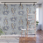 Lobster and crab coastal nostalgia grey Wall Mural Gallery Image 1