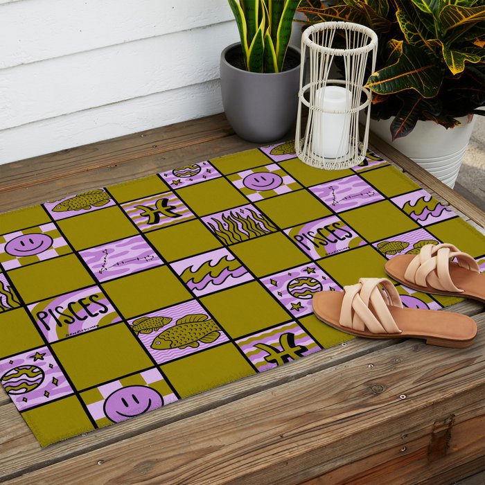 Pisces Checkered Print Outdoor Rug Gallery Image 2