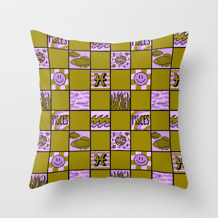 Pisces Checkered Print Throw Pillow Gallery Image 6