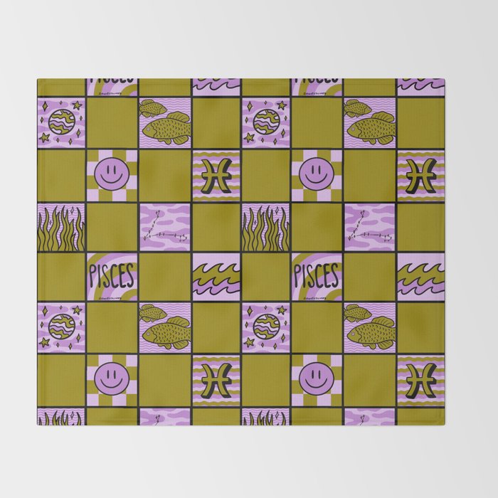 Pisces Checkered Print Throw Blanket Gallery Image 2