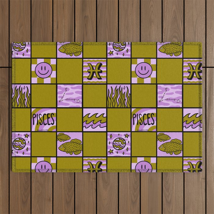 Pisces Checkered Print Outdoor Rug Gallery Image 1