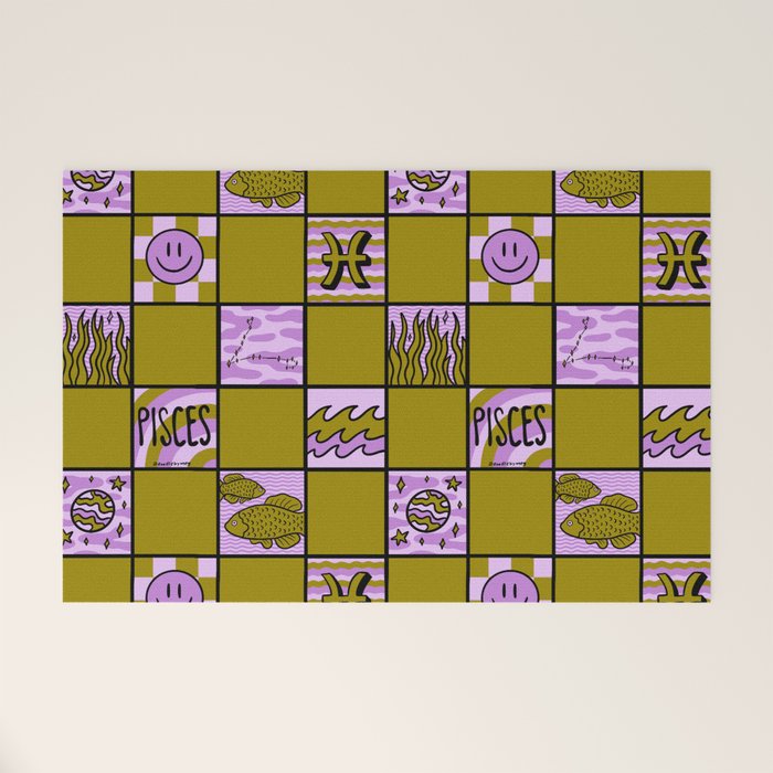 Pisces Checkered Print Welcome Mat Gallery Image 1