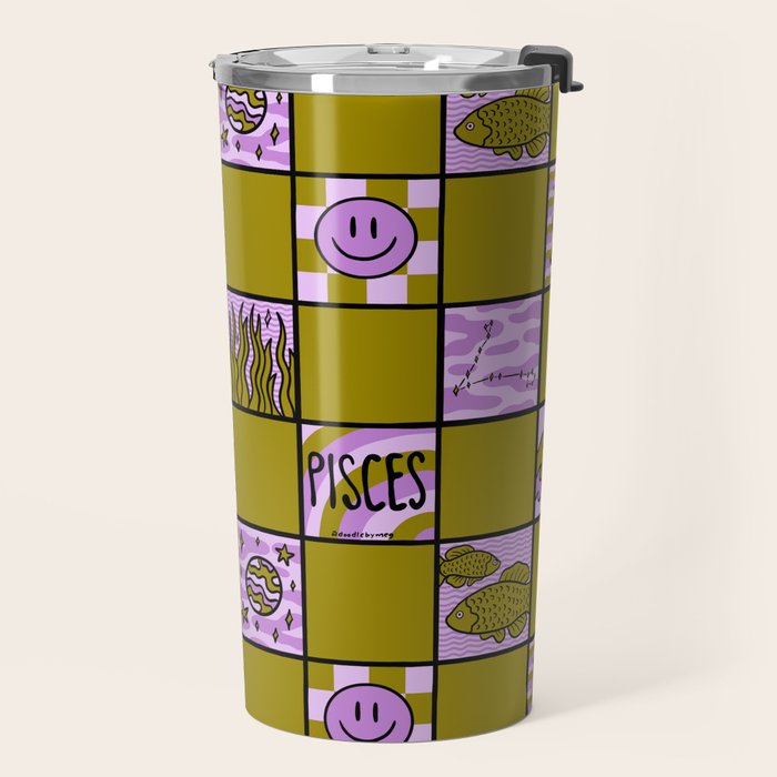 Pisces Checkered Print Travel Mug Gallery Image 2