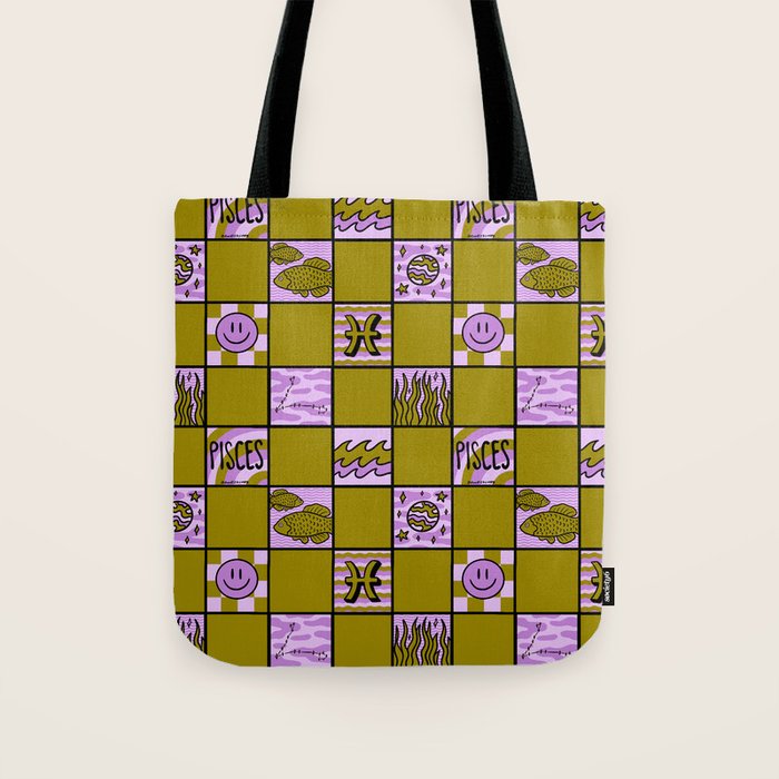 Pisces Checkered Print Tote Bag Gallery Image 1