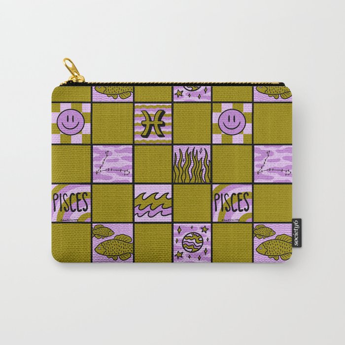 Pisces Checkered Print Carry All Pouch Gallery Image 1