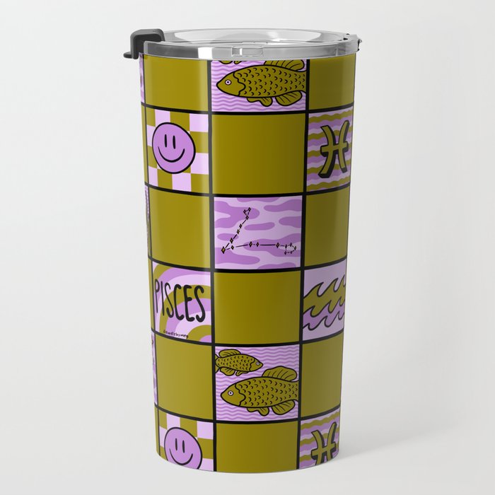Pisces Checkered Print Travel Mug Gallery Image 3