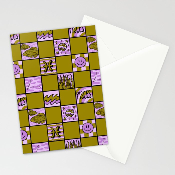 Pisces Checkered Print Stationery Card Gallery Image 2