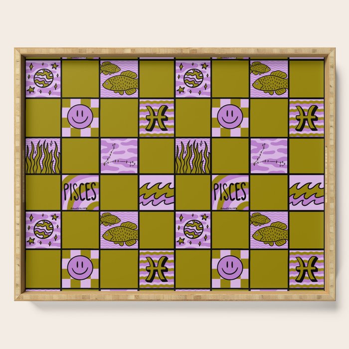 Pisces Checkered Print Serving Tray Gallery Image 1