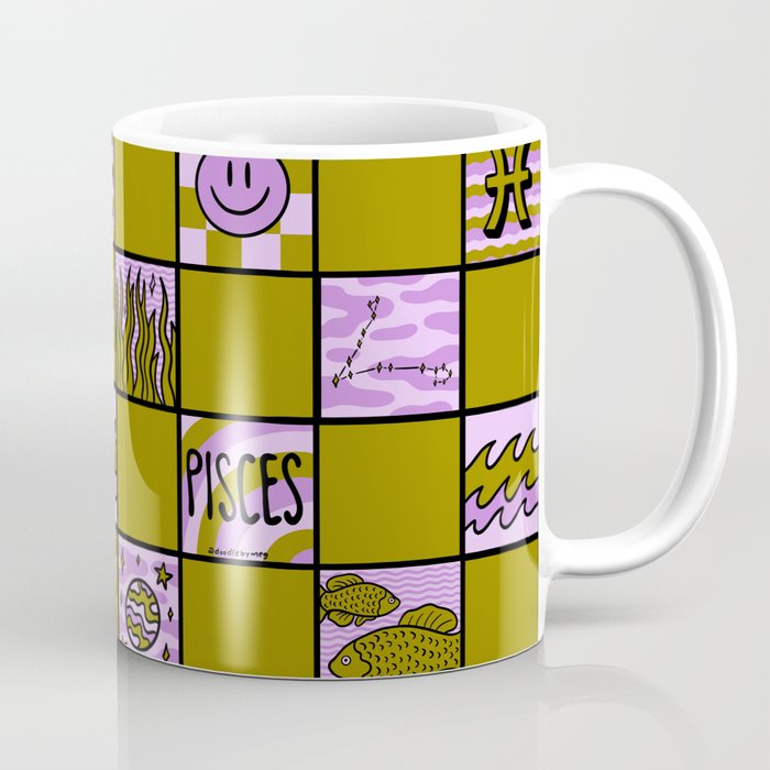 Pisces Checkered Print Coffee Mug Gallery Image 1