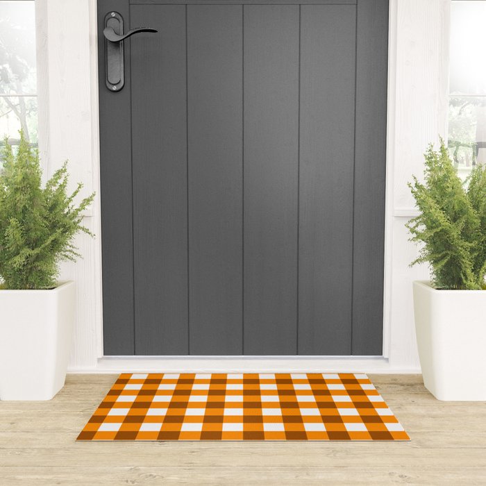 Retro Orange Gingham Check Welcome Mat Gallery Image 3