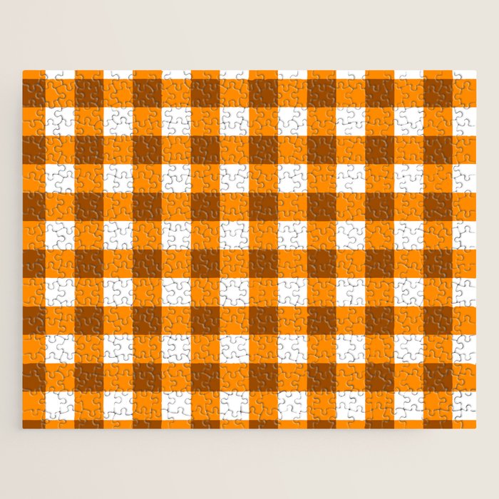 Retro Orange Gingham Check Jigsaw Puzzle Gallery Image 1