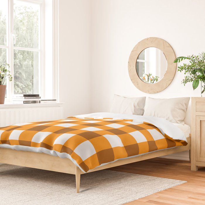 Retro Orange Gingham Check Duvet Cover Gallery Image 2