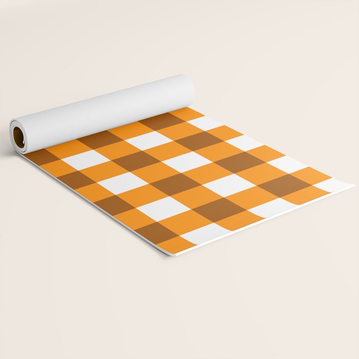Retro Orange Gingham Check Yoga Mat Gallery Image 2