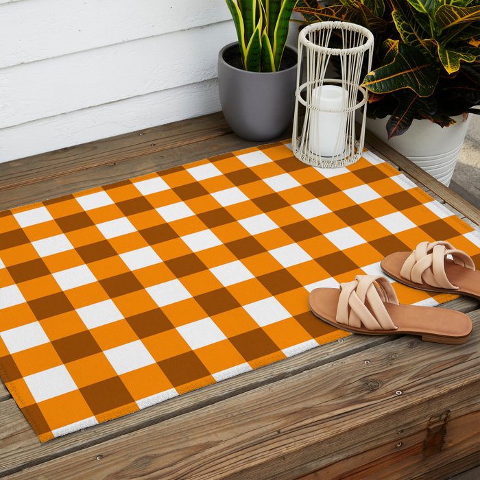 Retro Orange Gingham Check Outdoor Rug Gallery Image 2