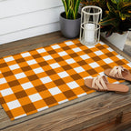 Retro Orange Gingham Check Outdoor Rug Gallery Image 2