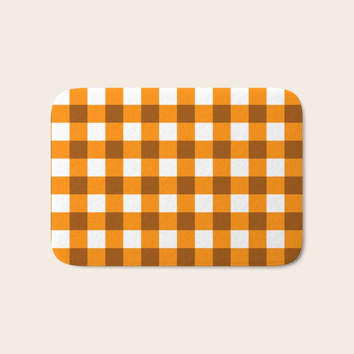 Retro Orange Gingham Check Bath Mat Gallery Image 1