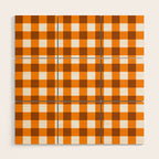 Retro Orange Gingham Check Wood Wall Art Gallery Image 1