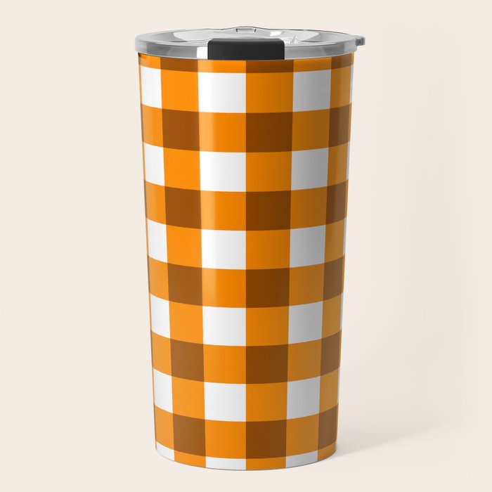 Retro Orange Gingham Check Travel Mug Gallery Image 1