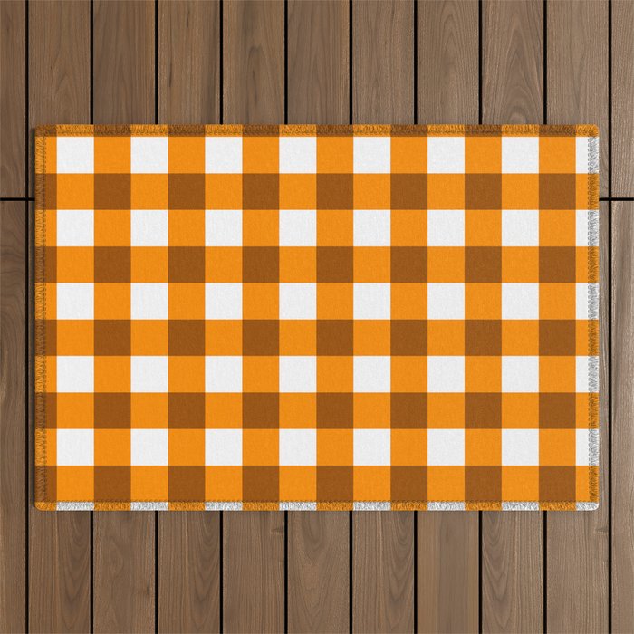 Retro Orange Gingham Check Outdoor Rug Gallery Image 1