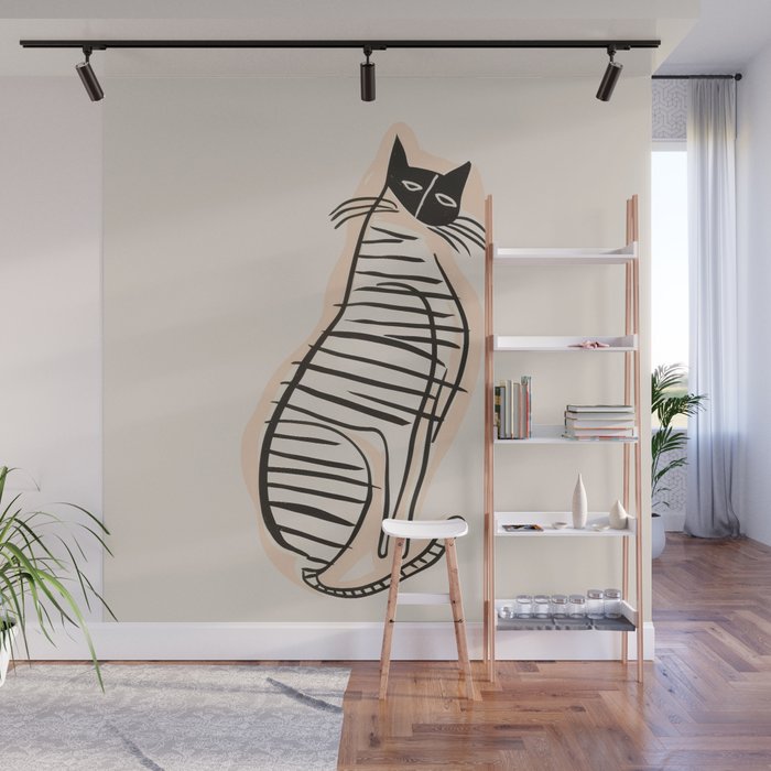 Abstract Cat in Lines Wall Mural Gallery Image 1