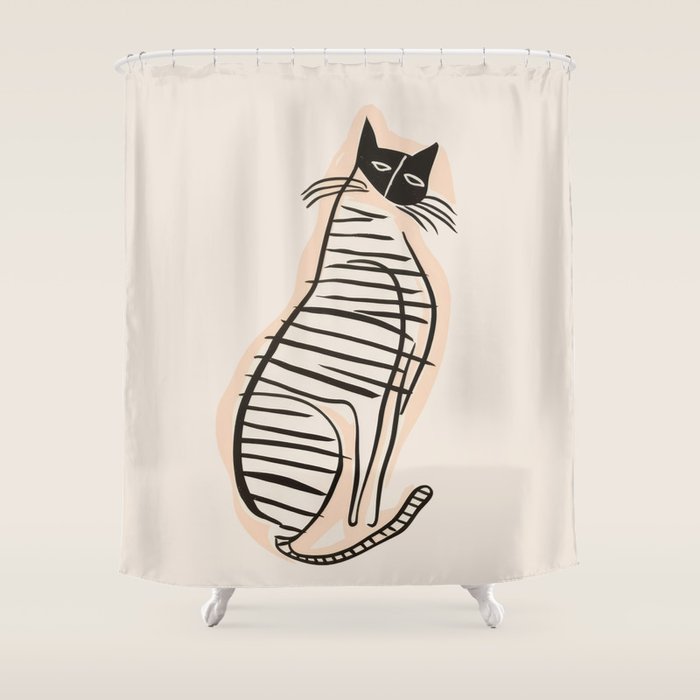 Abstract Cat in Lines Shower Curtain Gallery Image 1