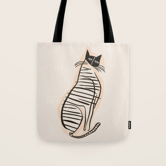 Abstract Cat in Lines Tote Bag Gallery Image 1