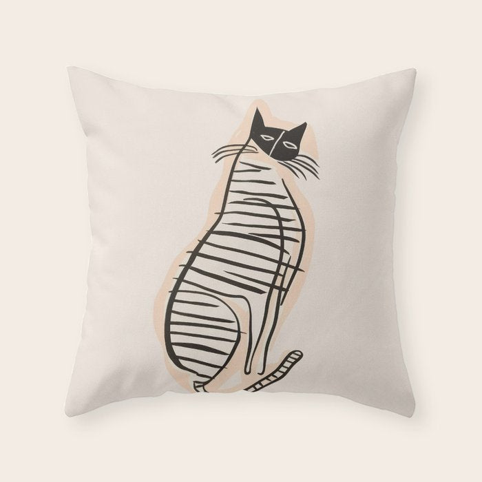 Abstract Cat in Lines Throw Pillow Gallery Image 6