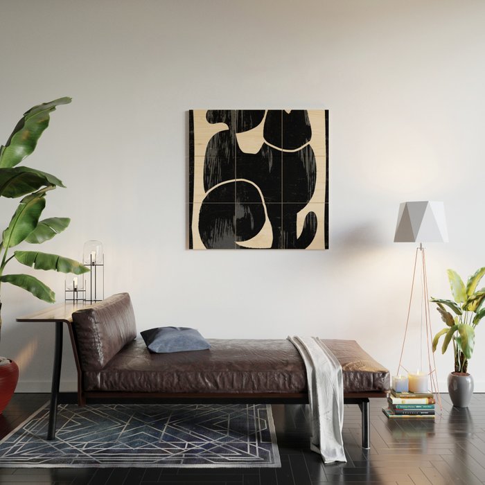 Modern Abstract Art Cat Wood Wall Art Gallery Image 2