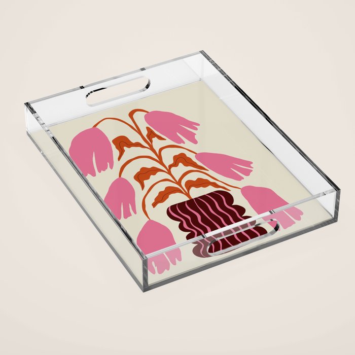 Pink dropping flower pottery   Acrylic Tray Gallery Image 1