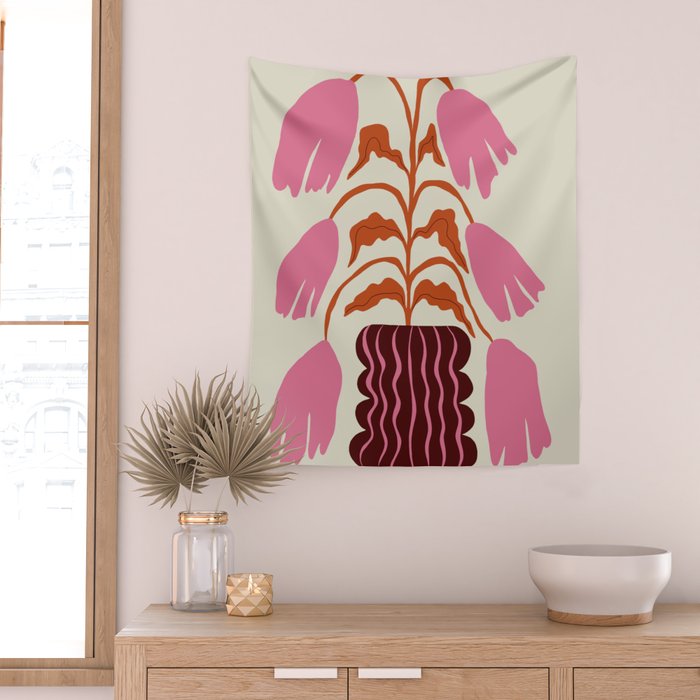 Pink dropping flower pottery   Wall Tapestry Gallery Image 2
