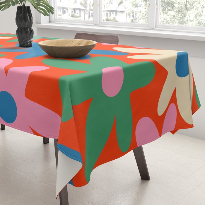 Daisy Time Colorful Retro Floral Pattern on Red Tablecloth Gallery Image 3