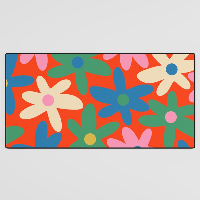 Daisy Time Colorful Retro Floral Pattern on Red Desk Mat Gallery Image 3
