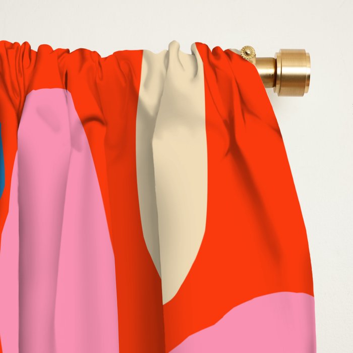 Daisy Time Colorful Retro Floral Pattern on Red Window Curtain Gallery Image 2