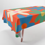 Daisy Time Colorful Retro Floral Pattern on Red Tablecloth Gallery Image 1