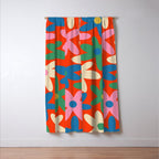 Daisy Time Colorful Retro Floral Pattern on Red Window Curtain Gallery Image 3