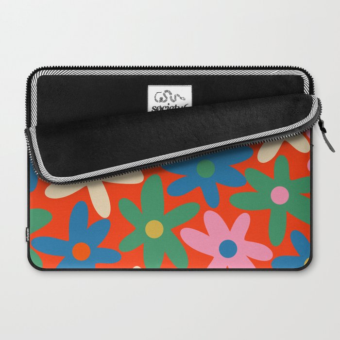 Daisy Time Colorful Retro Floral Pattern on Red Laptop Sleeve Gallery Image 2