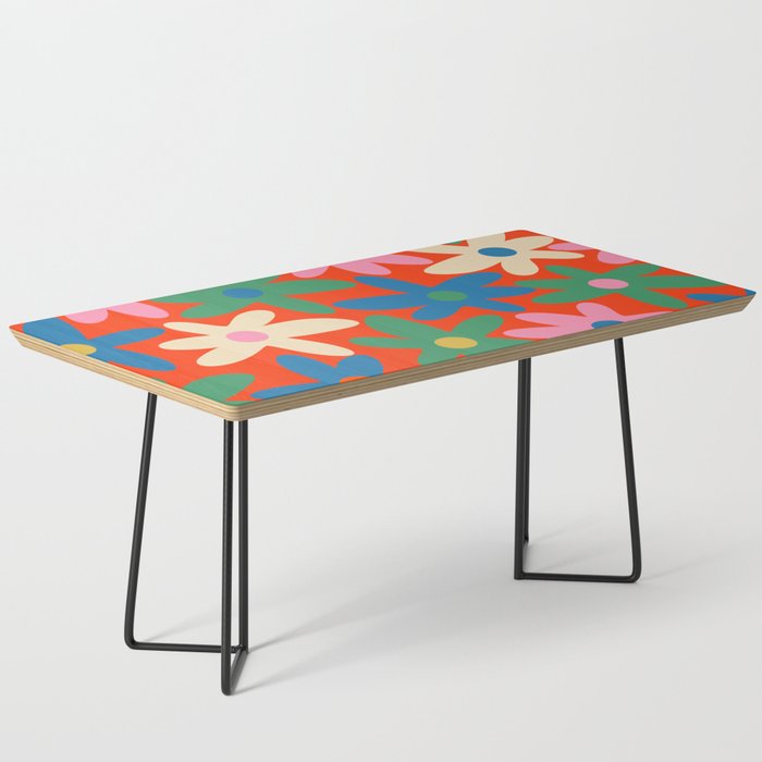 Daisy Time Colorful Retro Floral Pattern on Red Coffee Table Gallery Image 1