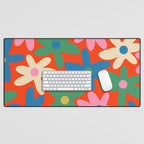Daisy Time Colorful Retro Floral Pattern on Red Desk Mat Gallery Image 1