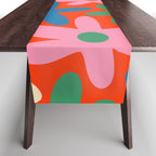 Daisy Time Colorful Retro Floral Pattern on Red Table Runner Gallery Image 1