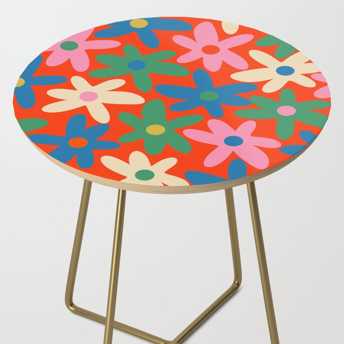 Daisy Time Colorful Retro Floral Pattern on Red Side Table Gallery Image 2