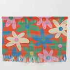 Daisy Time Colorful Retro Floral Pattern on Red Wall Hanging Gallery Image 1