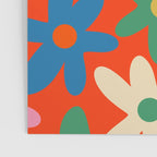 Daisy Time Colorful Retro Floral Pattern on Red Poster Gallery Image 3