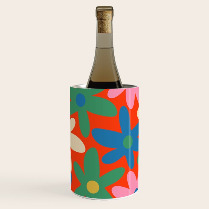 Daisy Time Colorful Retro Floral Pattern on Red Wine Chiller Gallery Image 1