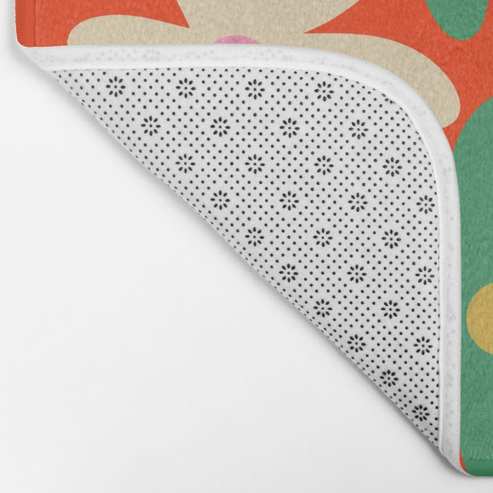 Daisy Time Colorful Retro Floral Pattern on Red Bath Mat Gallery Image 2