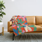 Daisy Time Colorful Retro Floral Pattern on Red Throw Blanket Gallery Image 1