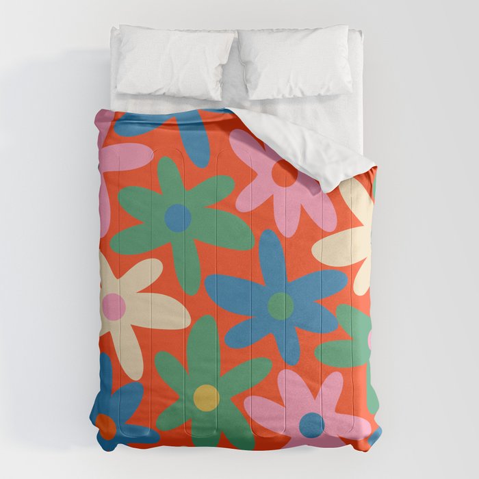 Daisy Time Colorful Retro Floral Pattern on Red Comforter Gallery Image 6